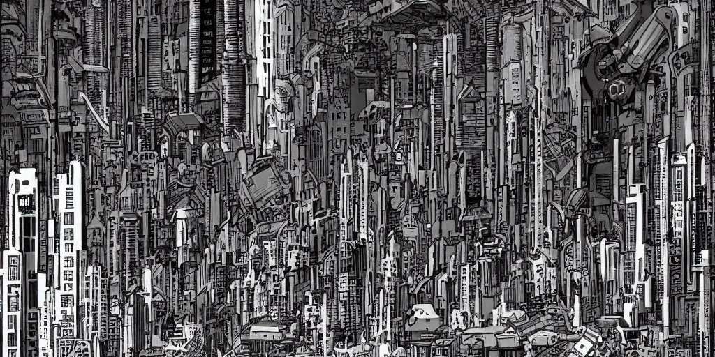 Image similar to mechanical futuristic city in the style of Akira!