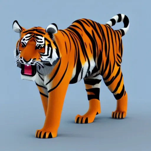 Prompt: A low polygon render of a tiger, on a white background, isometric 3d,