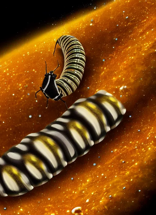 Prompt: caterpillar jumping on a star, realistic, sharp focus, 8 k high definition, concept art, insanely detailed, intricate, elegant