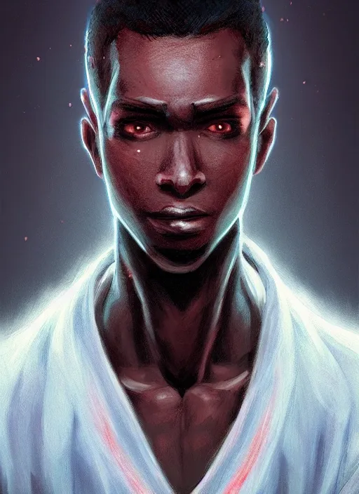 Image similar to An epic fantasy comic book style portrait painting of a skinny dark skinned thief who\'s good at martial arts, unreal 5, DAZ, hyperrealistic, octane render, cosplay, RPG portrait, dynamic lighting