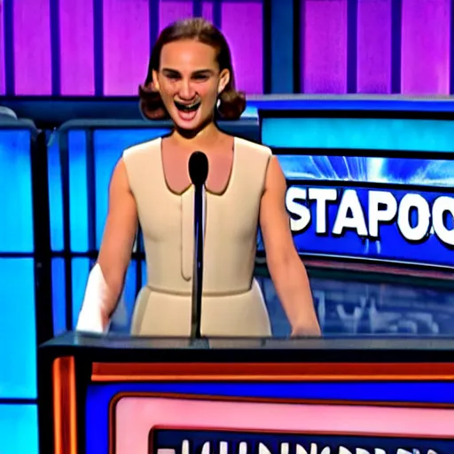 Image similar to natalie portman screaming on jeopardy game show