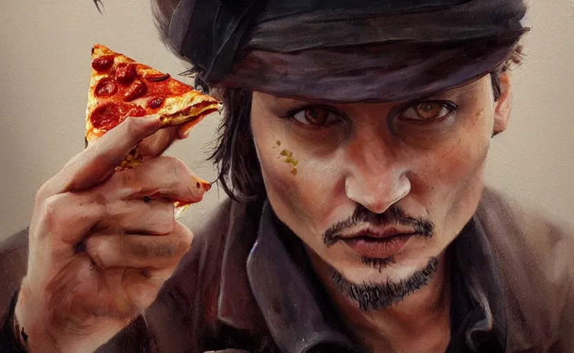 Prompt: a painting of pizza depp trending on artstation in the style of greg rutkowski