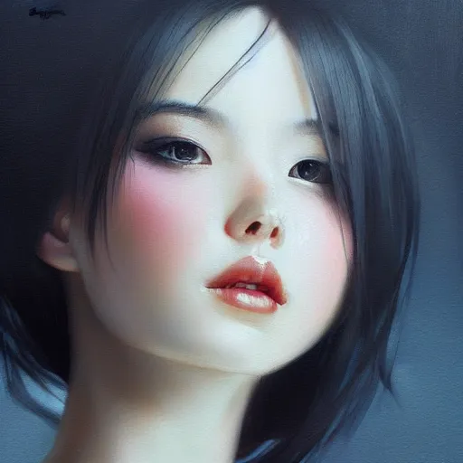 Image similar to a beautiful girl by wlop, black hair, dream, closeup, high detailed, ultra - realistic painting.