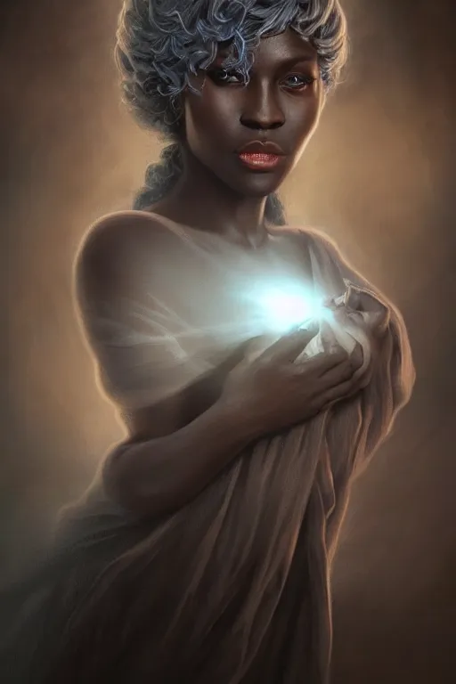 Prompt: dusty wind blowing!!!, orbs of light dark skin drow, dreaming of the void! cinematic volumetric lights, bust portrait, dnd, fantasy, intricate, elegant, highly detailed, digital painting, artstation, concept art, smooth, sharp focus, illustration, art by artgerm and tom bagshaw and greg rutkowski and alphonse mucha