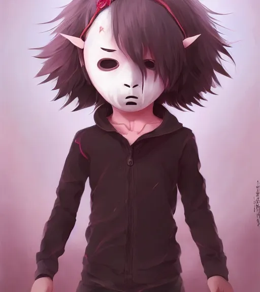Prompt: beautiful little boy anime character inspired by jason voorhees, art by rossdraws, wlop, ilya kuvshinov, artgem lau, sakimichan and makoto shinkai, horror cinematic composition, anatomically correct, extremely coherent, realistic, mask, smooth, hd, long hair