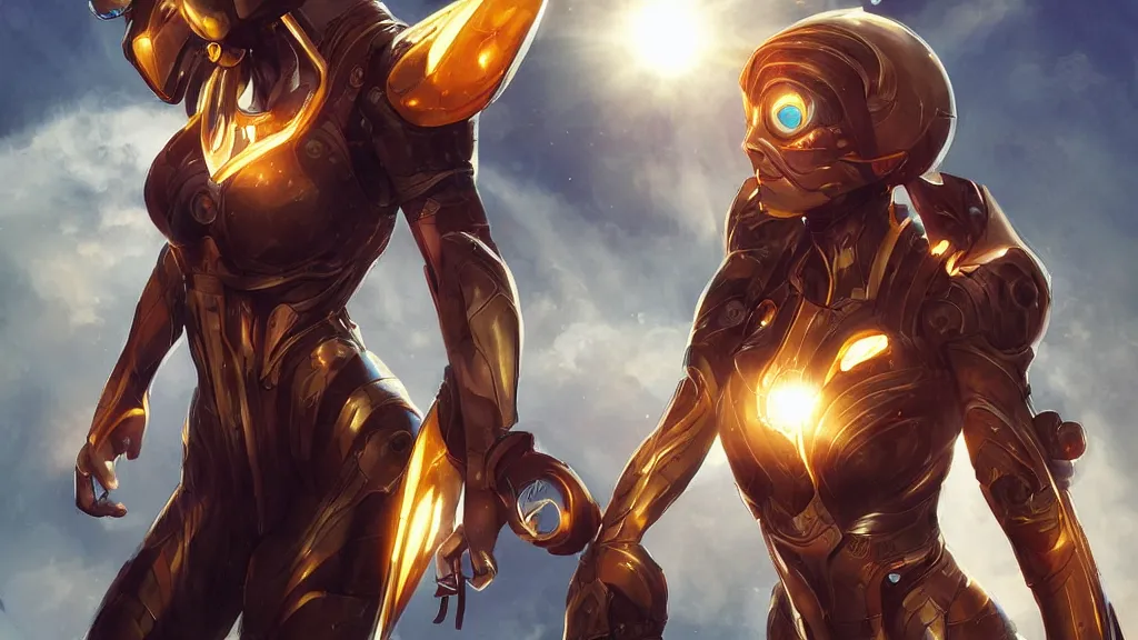 Image similar to technological sun. artgerm, julian faylona