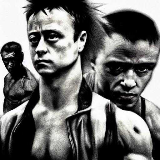 Prompt: “ fight club, hyperrealistic ”