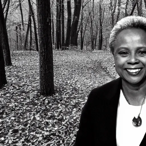 Image similar to chicago mayor lori lightfoot spotted on woodland trail cam late night night vision black-and-white