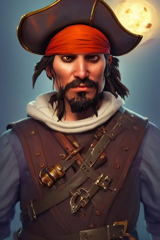 Image similar to a pirate man with an astronaut helmet with long black hair on a pirate ship, d & d, sea of thieves, fantasy digital painting, trending on artstation, concept art, sharp focus, illustration, global illumination, ray tracing, realistic shaded, art by artgerm and greg rutkowski and fuji choko and viktoria gavrilenko and hoang lap