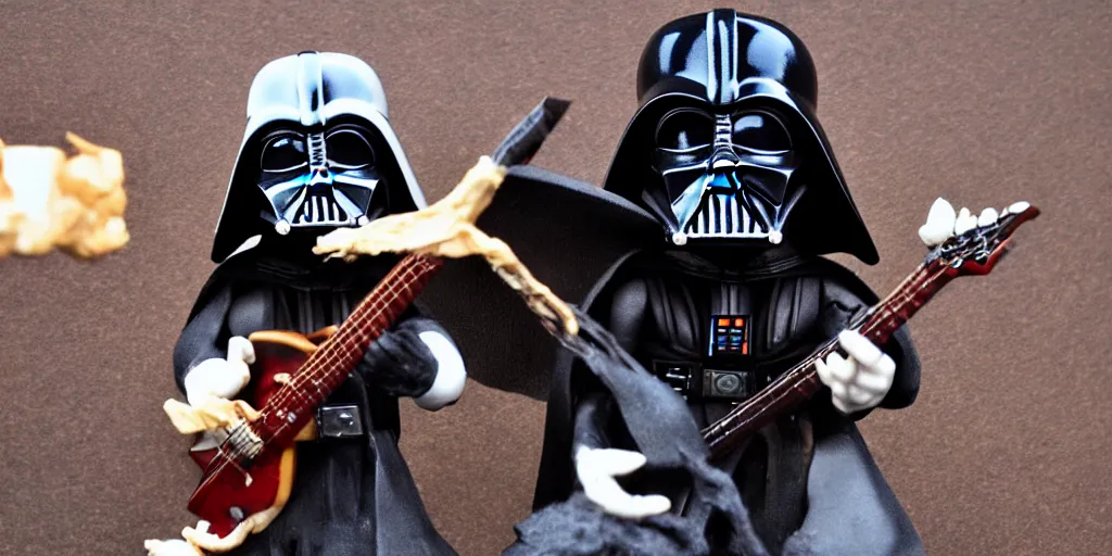 Prompt: claymation Darth Vader playing B.C. Rich guitar