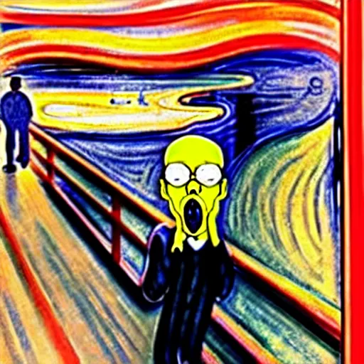 Image similar to the scream with with homer simpson by artist edvard munch