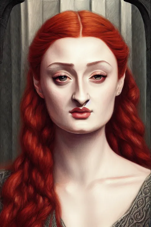 Image similar to sansa, painting by rossetti, detailed art, artstation