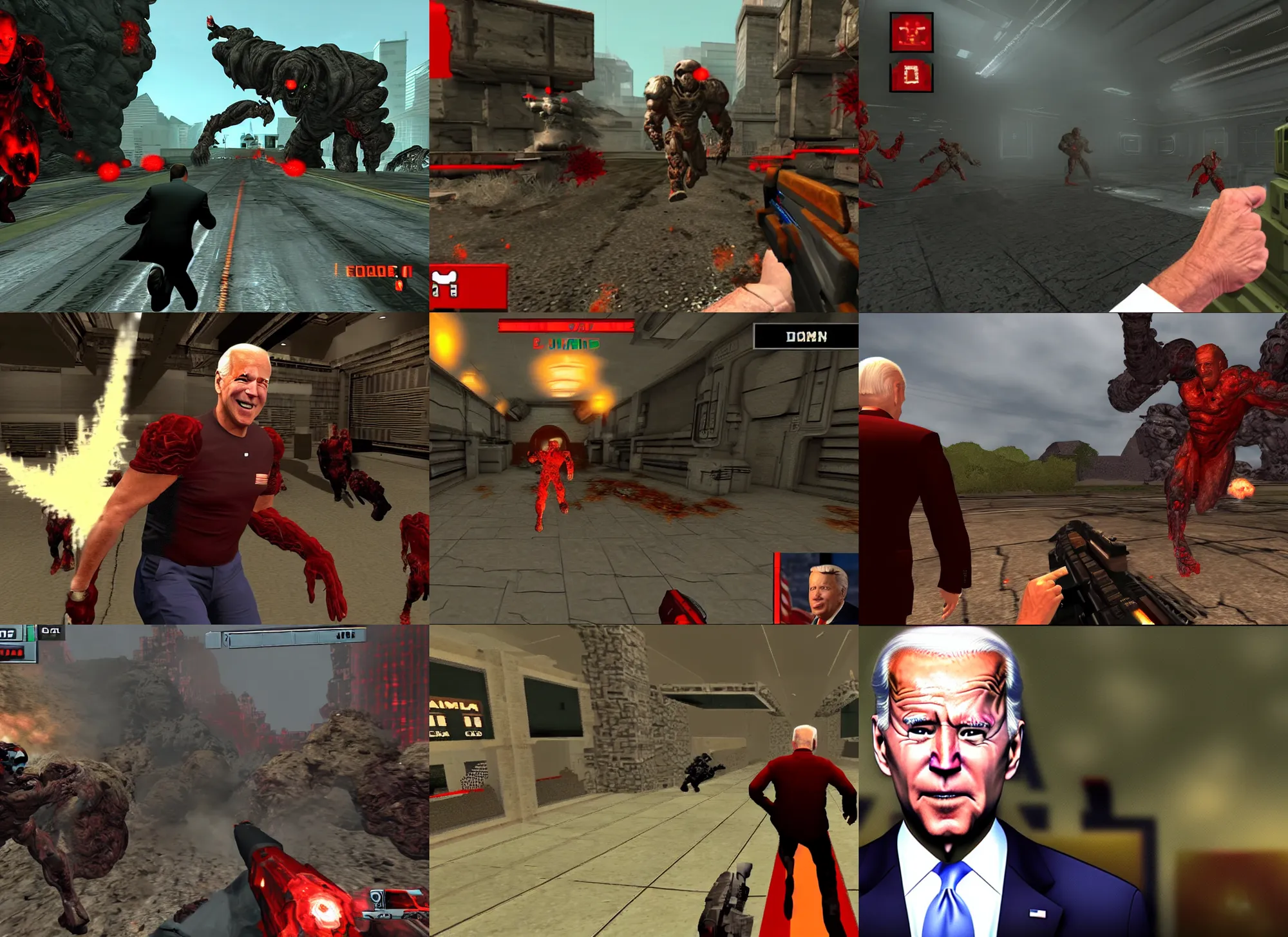 Prompt: Joe Biden in a screenshot of the video game doom, Joe Biden is running away