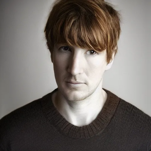 Prompt: portrait of kelly reilly as a young man!!! bare ears, short hair and hazel!!! eyes