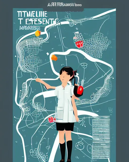 Image similar to a little girl in science lab experiment test tube microscope map. clean cel shaded vector art. minimalist illustration art by lois van baarle, artgerm, helen huang by makoto shinkai and ilya kuvshinov, rossdraws