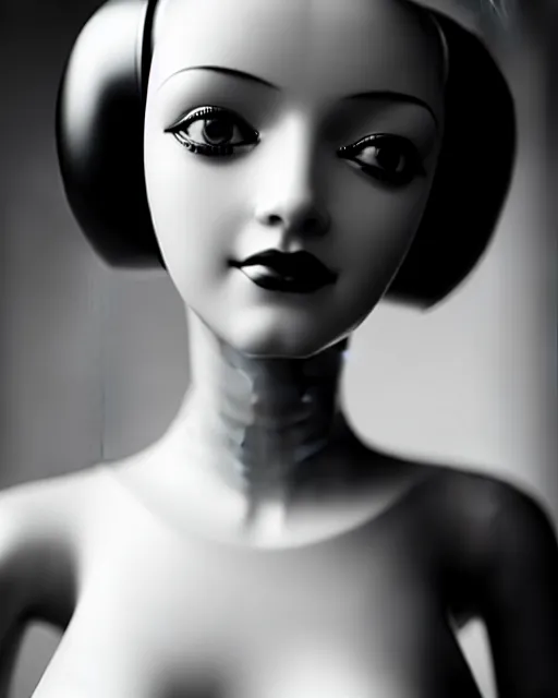 Image similar to black and white dreamy young beautiful female artificial intelligence, metropolis, cinematic, rim light, bokeh, photo - realistic, elegant, high detail, 8 k, masterpiece, photo taken in 1 9 3 0