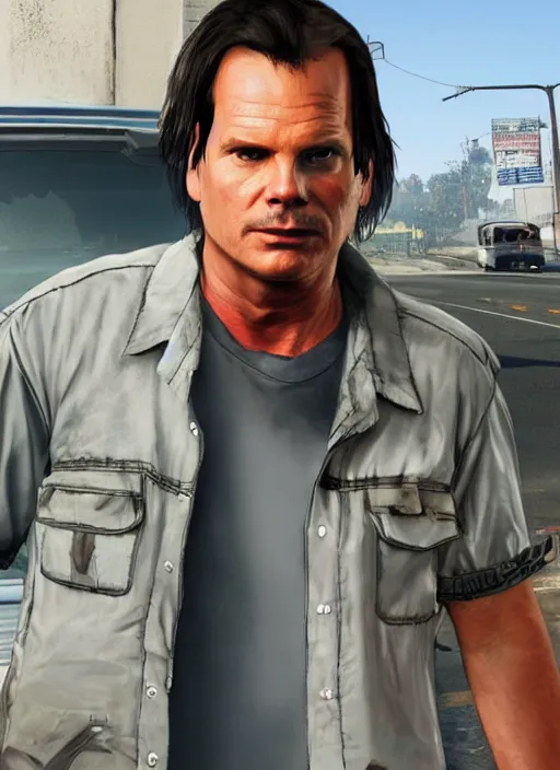 Image similar to bill - paxton as chet as gta 5 cover art, no - text no - logo