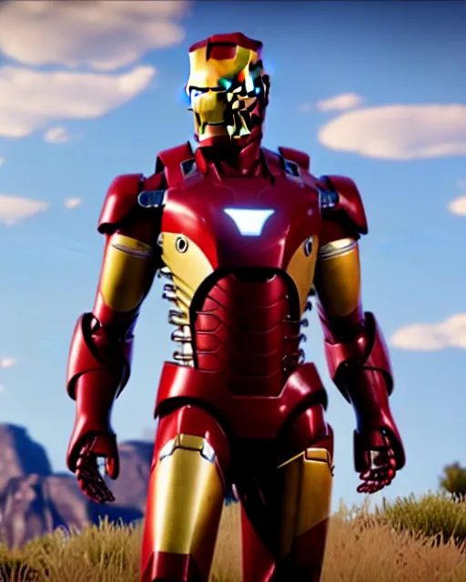Image similar to robust bulky and sleek iron man suit in red dead redemption 2, cinematic, photorealistic