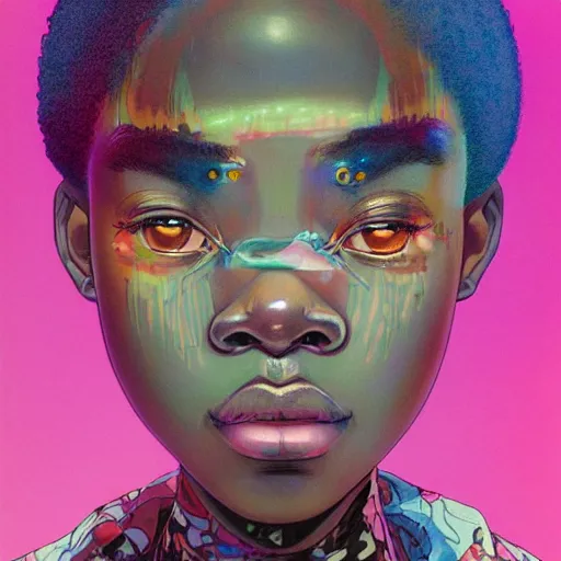 Image similar to teenage girl citizen portrait soft light painted by james jean and katsuhiro otomo and erik jones, inspired by zimbabwean afropunk anime, smooth face feature, intricate oil painting, high detail illustration, sharp high detail, manga and anime 1 9 9 9