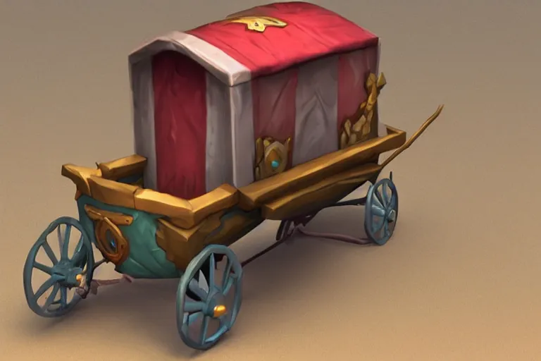 Prompt: 3d sculpt of a circus wagon with blank sides, artstaton, League of Legends, digital illustration