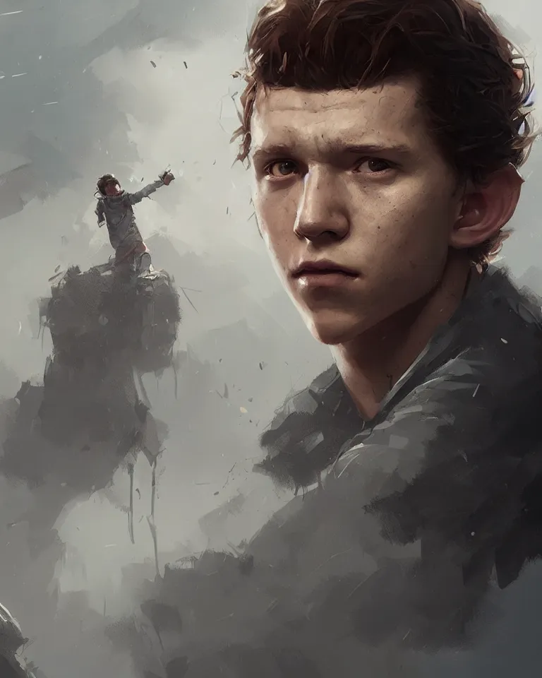 Image similar to portrait of tom holland, magic aura, artstation, greg rutkowski, 4 k, concept art, matte painting