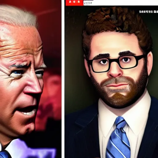 Prompt: joe biden and seth rogan in the style of grand theft auto v cover art