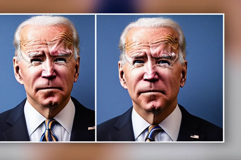 Image similar to mugshot of joe biden using a obviously fake mustache