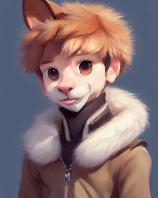 Image similar to character concept art of a cute young male anthropomorphic furry | | cute - fine - face, pretty face, key visual, realistic shaded perfect face, fine details by stanley artgerm lau, wlop, rossdraws, james jean, andrei riabovitchev, marc simonetti, and sakimichan, trending on artstation