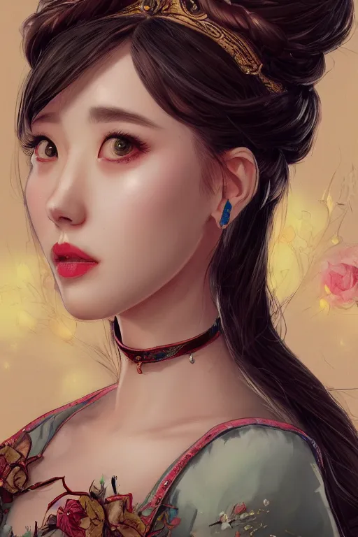 Prompt: Protrait of a Beautiful IU from Hotel del Luna, high fantasy, detailed face, artstationhd, trending on artstation, by James Jean