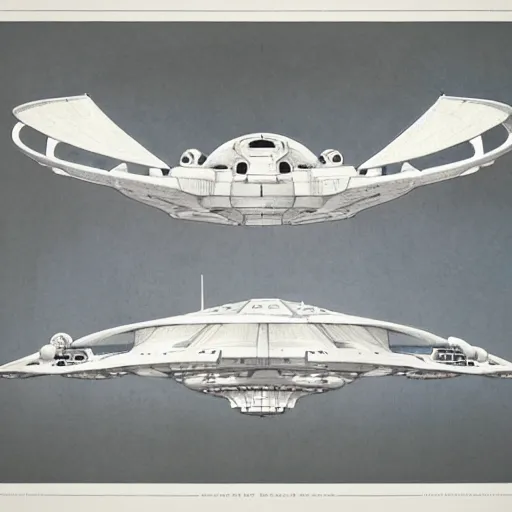 Image similar to design only, white background, symmetry, starship enterprise, by jean - baptiste monge