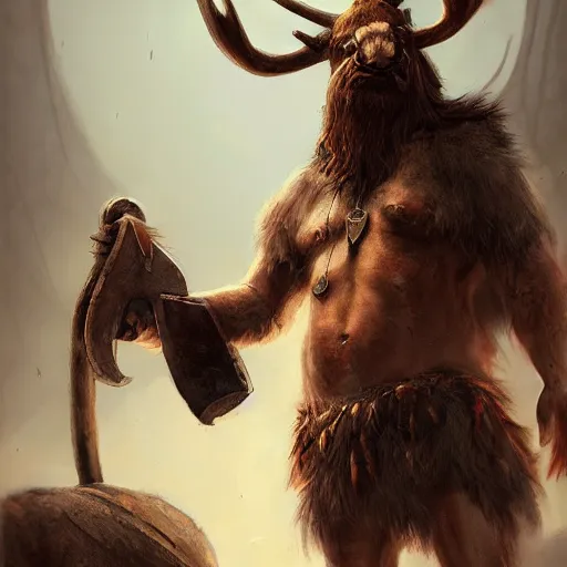 Prompt: anthropomorphic moose barbarian humanoid by wlop, pirate ship, sea, fantasy