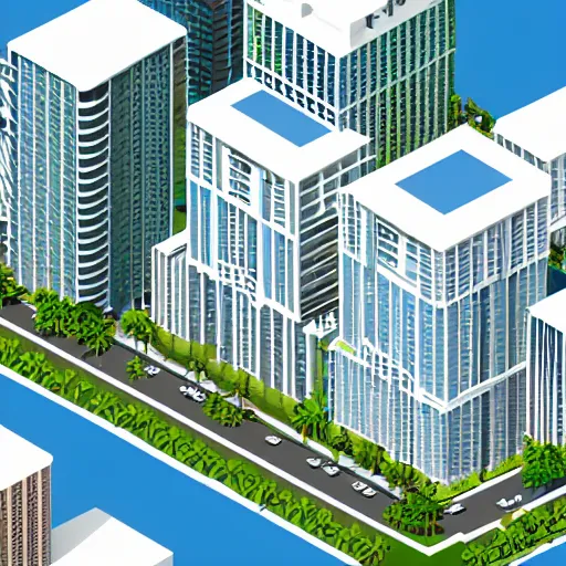 Image similar to isometric view of North Miami highrises on a sunny day