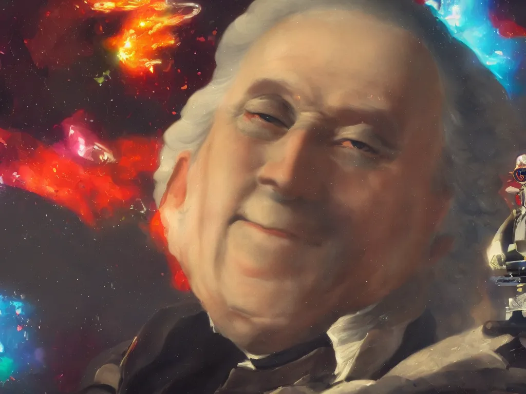 Prompt: a close up of president george washington smiling to the camera, controlling a personal attack mech, by pixar, exciting illustration, explosive colors, trending on artstation