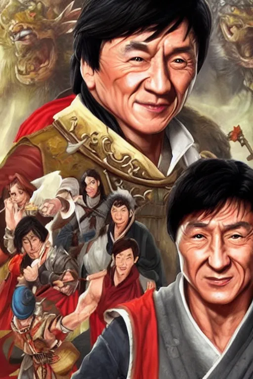 Prompt: jackie chan portrait as a dnd character fantasy art.