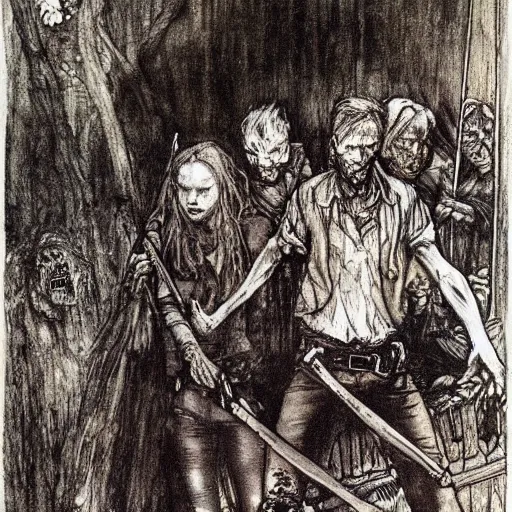 Image similar to night of the walking dead by arthur rackham