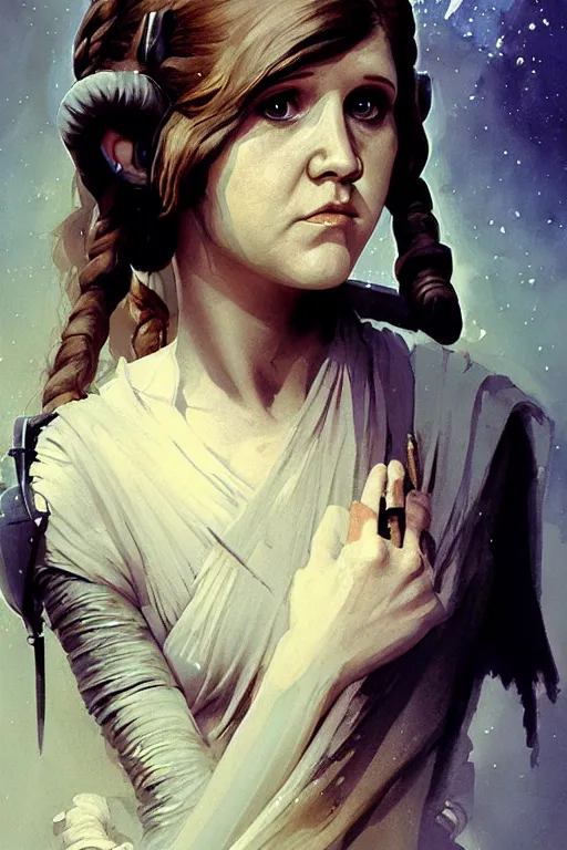 Prompt: young carrie fisher, battle warrior, lord of the rings, tattoos, decorative ornaments, by carl spitzweg, ismail inceoglu, vdragan bibin, hans thoma, greg rutkowski, alexandros pyromallis, perfect face, fine details, realistic shading, photorealism