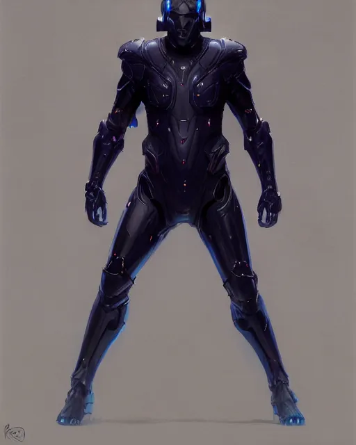 Image similar to character art of iridescent sinewy smooth muscular male sleek glossy indigo black pearlescent scifi armor with smooth black featureless helmet, by greg rutkowski, mark brookes, jim burns, tom bagshaw, magali villeneuve, trending on artstation