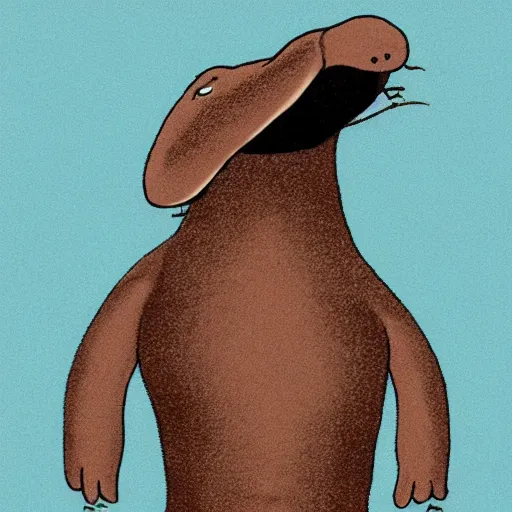 Image similar to a friendly cartoon platypus from the torso up