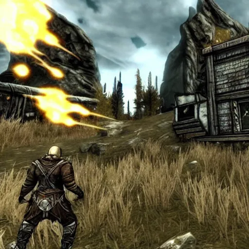 Image similar to skyrim in the style of borderlands