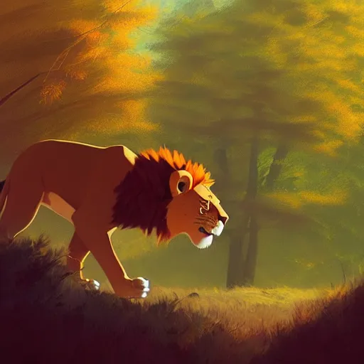 Prompt: goro fujita ilustration a real life lion walking in the forest, painting by goro fujita, sharp focus, highly detailed, artstation