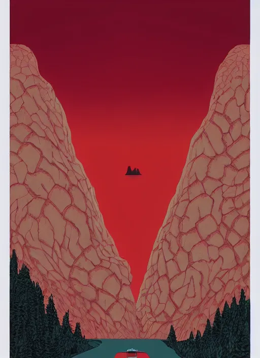 Prompt: Twin Peaks movie poster artwork by Michael Whelan and Tomer Hanuka, Rendering of a crimson colored snake, from a scene from Twin Peaks, clean, full of detail, Matte painting, trending on artstation and unreal engine