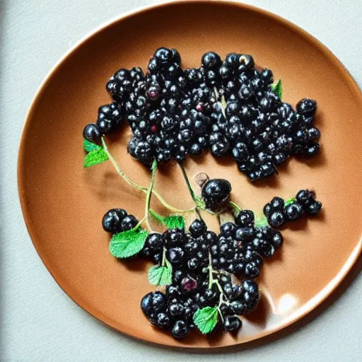 Image similar to a man eats black currants in a plate, hyper realistic, hyper detailed, cfg _ scale 1 2