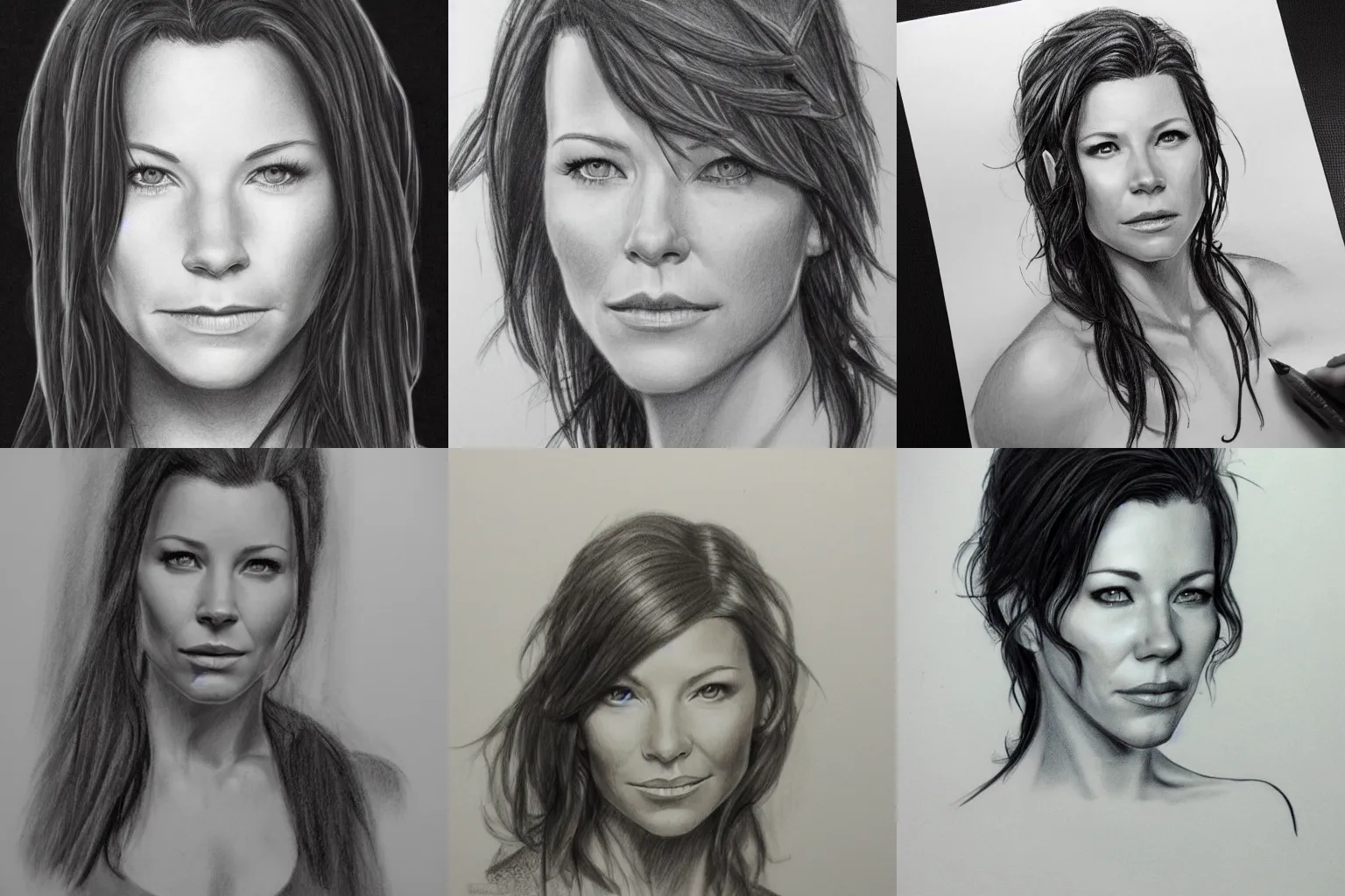 Prompt: Pencil sketch portrait of Evangeline Lilly, trending on deviantart, trending on artstation