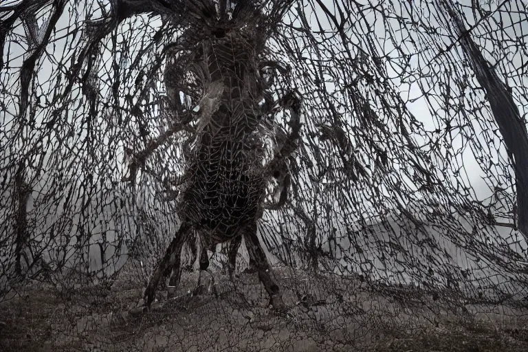 Image similar to portrait of a dusty armored skeleton covered in spiderwebs By Emmanuel Lubezki