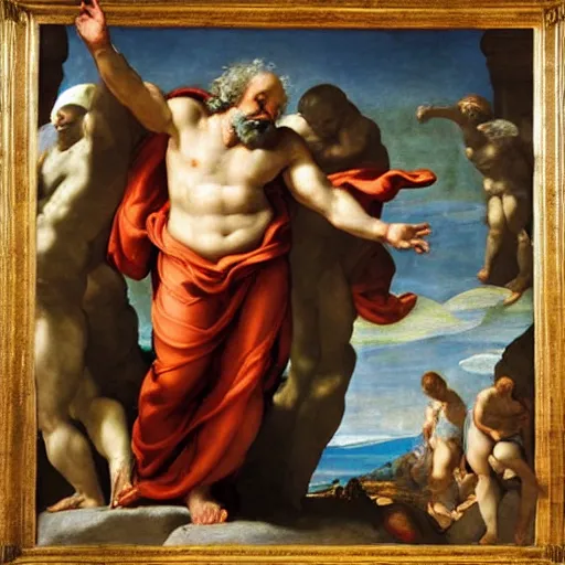 Image similar to Danny Devito as God, renaissance religious art, Michael Angelo inspired