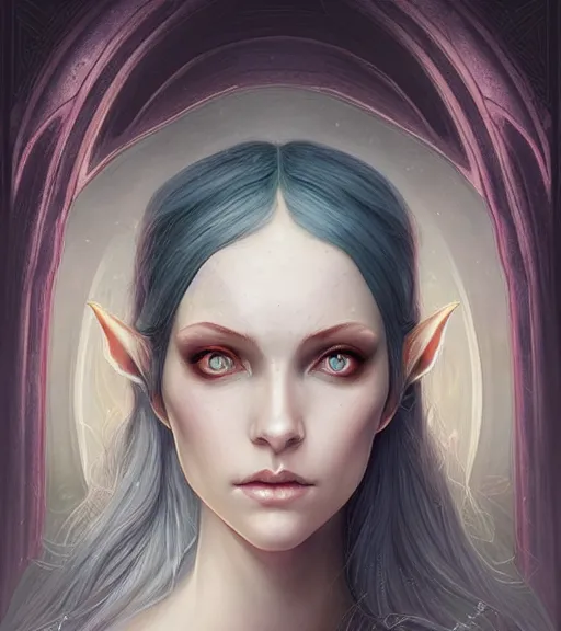 Image similar to A detailed digital art head on symmetrical fanart portrait of a distinguished elven woman by Charlie bowater and lise deharme wlop, critical role