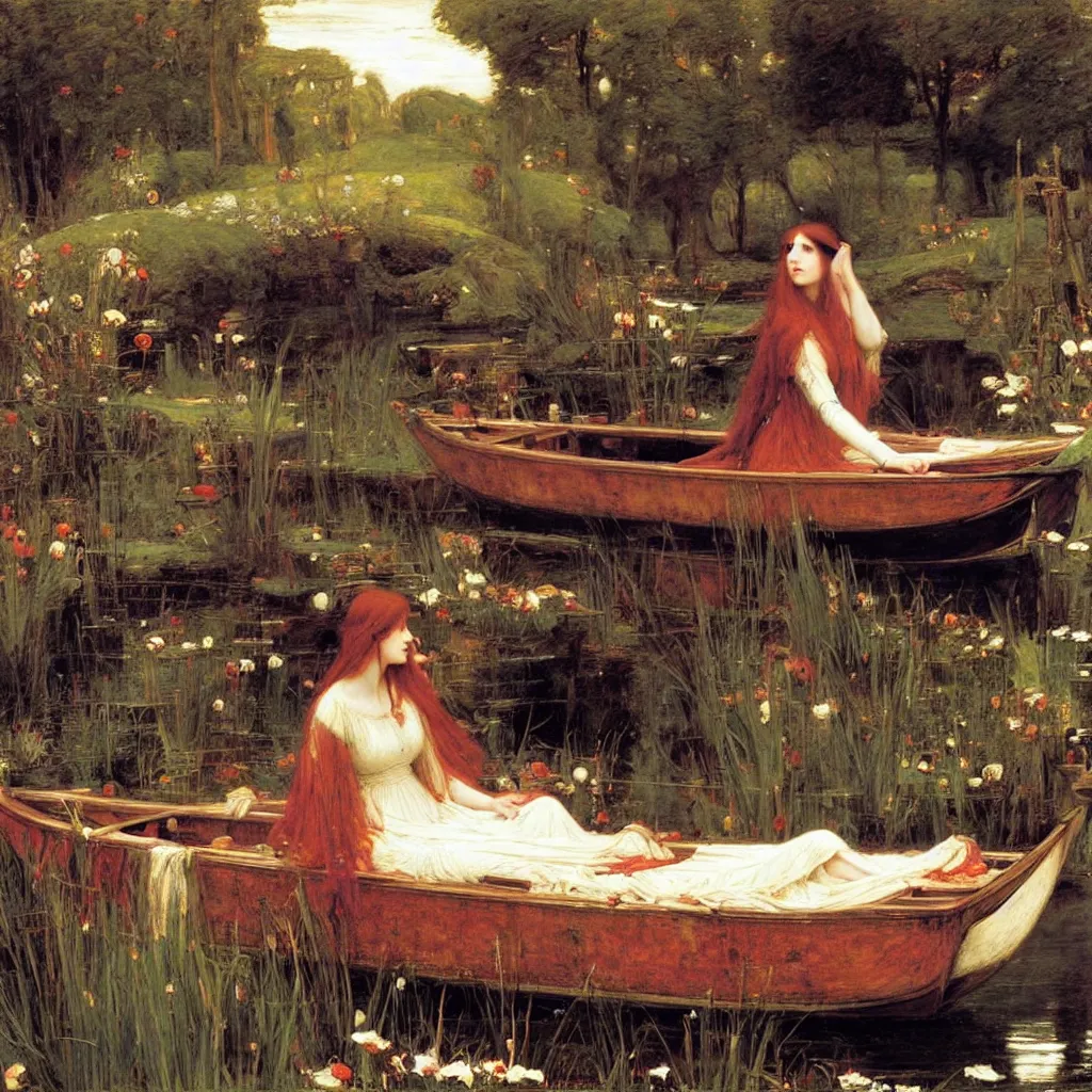 Image similar to the lady of shalott by john william waterhouse,