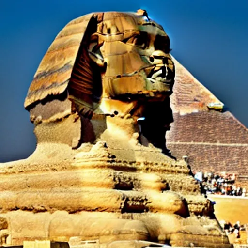 Prompt: Great Sphinx of Giza, made of cheese