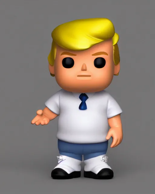 Image similar to full body 3 d render of baby chubby donald trump as a funko pop, studio lighting, white background, blender, trending on artstation, 8 k, highly detailed