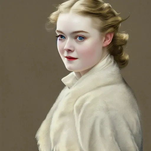 Prompt: Elle Fanning in the snow, by J. C. Leyendecker and Peter Paul Rubens, Extremely detailed. 8K. Award winning.